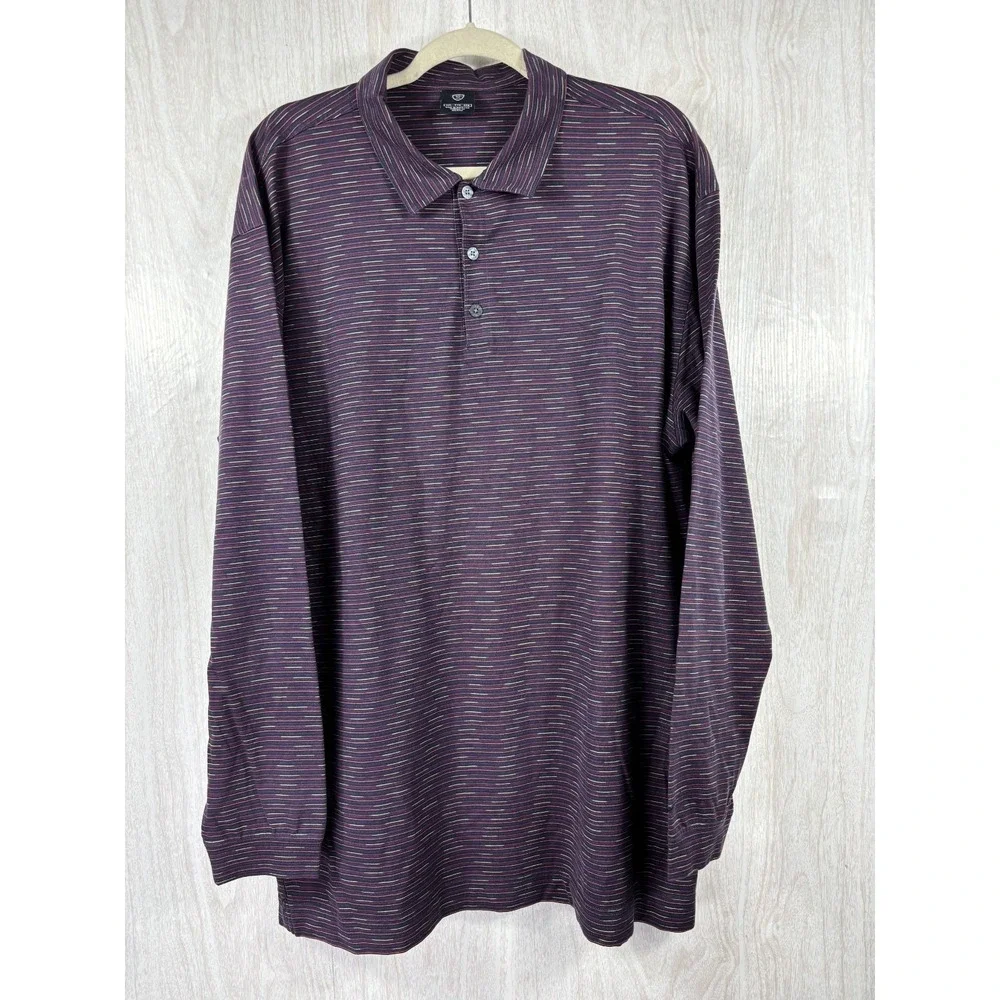 Nike Golf Polo Purple Multi Stripe Cotton Long‎ Sleeve 2XL Men's Classic Preppy